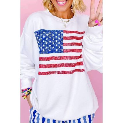 White American Flag Graphic Drop Shoulder Loose Sweatshirt