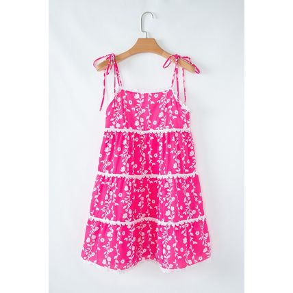 Pink Floral Print Ric Rac Patched Sleeveless Mini Dress