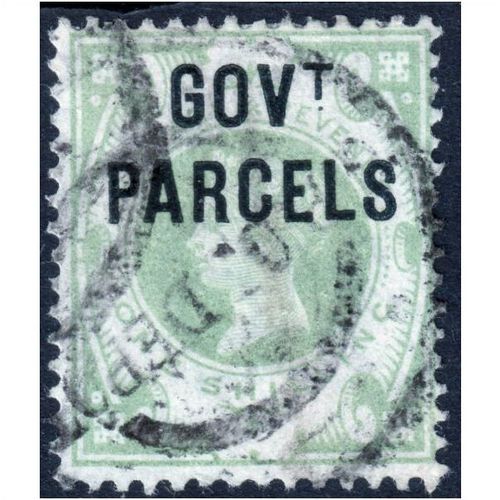 SgO68 1 shilling green GOVt PARCELS GOOD USED CAT £225 (g81)