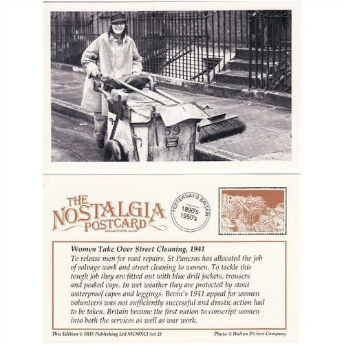 Postcard WW2 Woman Worker Street Cleaner 1941 St Pancras London Clean Nostalgia