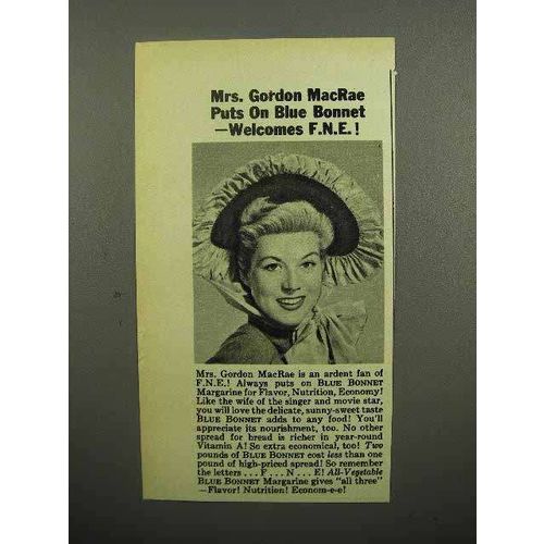 1952 Blue Bonnet Margarine Ad - Mrs. Gordon MacRae