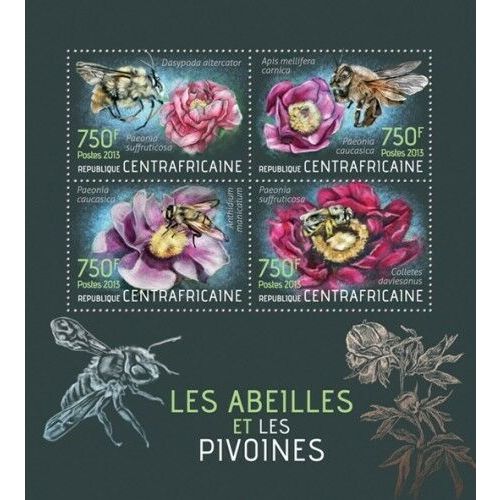 CENTRAL AFRICA 2013 SHEET MNH BEES PEONIES INSECTS FLOWERS ABEILLES PIVOINES 2