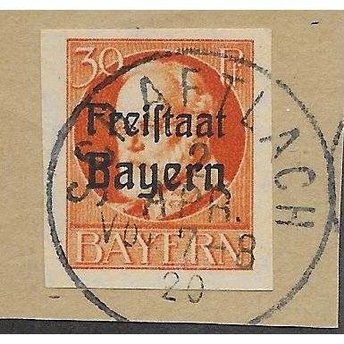 GER (BAVARIA) 1919 30pf KING LUDWIG III' (FREISTAAT)(IMPERFED) USED(EBID65-497)