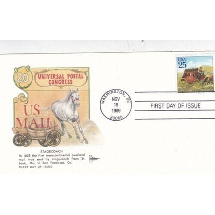 United States 1989 Stagecoach UPU FDC Washington DC Cancel Unaddressed VGC