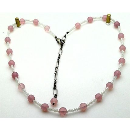 Pink Opal Glass Beaded Choker Necklace