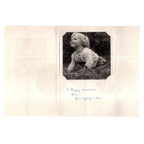 CHRISTMAS CARD with photo of a young child attatched c. 1960's?