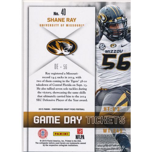2015 Panini Contenders Draft Picks Game Day Tickets 40 Shane Ray Missouri Tigers