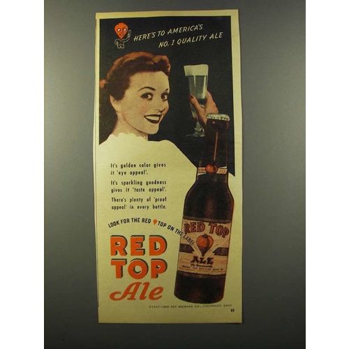 1947 Red Top Ale Ad - Here's To America's No. 1