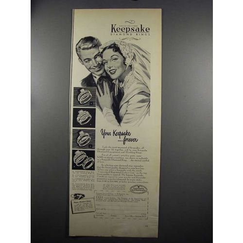 1952 Keepsake Diamond Engagement & Wedding Rings Ad