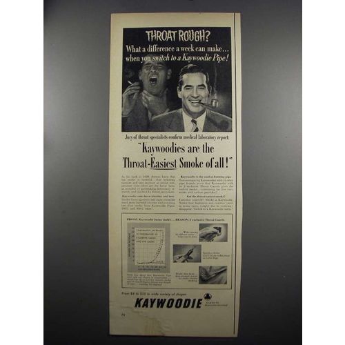 1952 Kaywoodie Pipes Ad - Throat Rough?