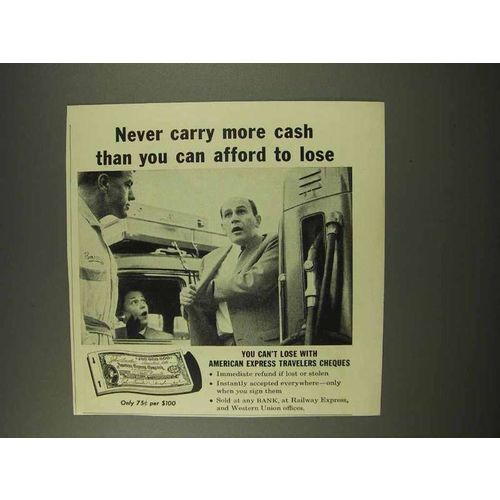 1956 American Express Travelers Cheques Ad - Afford to Lose