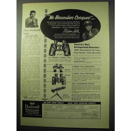 1956 Bushnell Binoculars Ad - William Holden