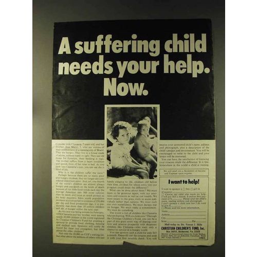 1976 Christian Children's Fund Ad - Suffering Child