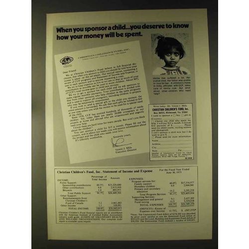 1976 Christian Children's Fund Ad - Sponsor a Child
