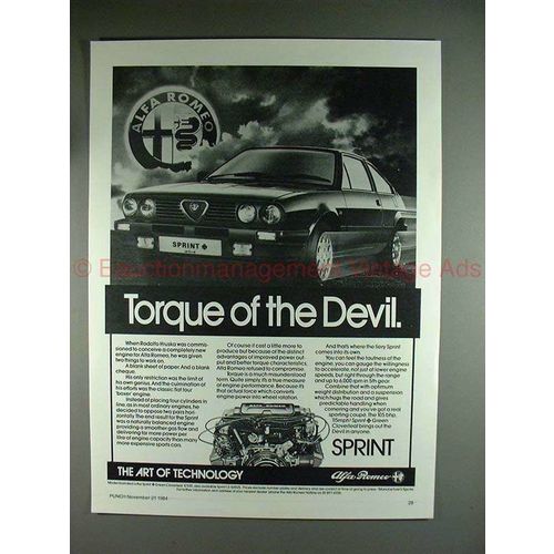 1984 Alfa Romeo Sprint Car Ad - Torque of the Devil!!