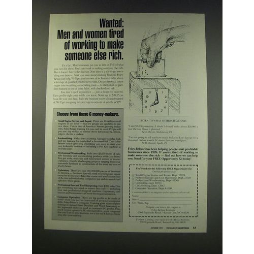 1991 Foley-Belsaw Institute Ad - Wanted: Men and women tired of working