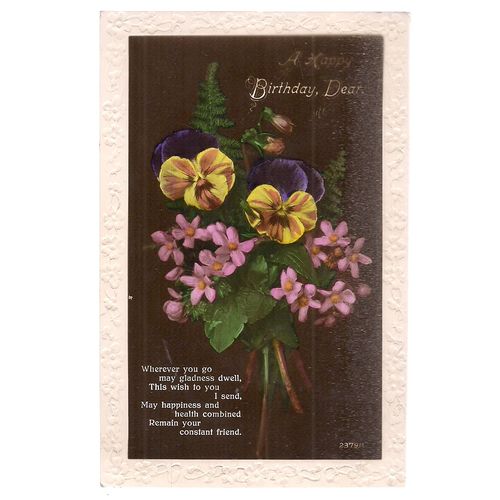 A HAPPY BIRTHDAY, DEAR .. used vintage postcard flowers