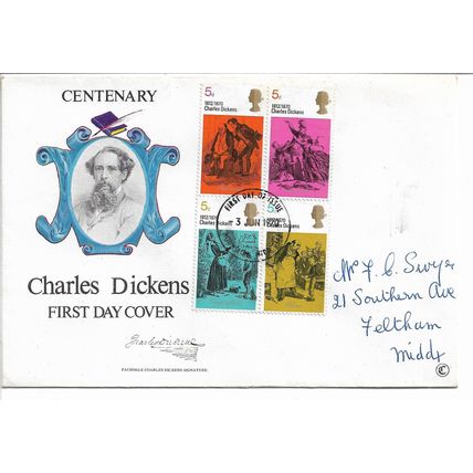 United Kingdom 1970 FDC First Day Cover Charles Dickens Centenary