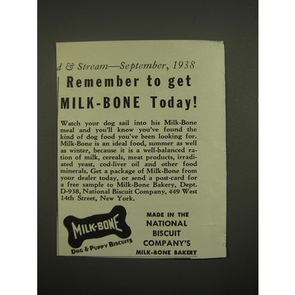 1938 Milk-Bone Dog & Puppy Biscuits Ad - Remember to get Milk-Bone today!