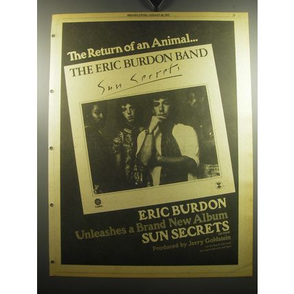 1975 The Eric Burdon Band Sun Secrets Album Ad - The Return of an Animal