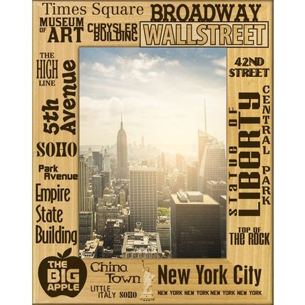New York City Key Places Laser Engraved Wood Picture Frame Portrait (3 x 5)