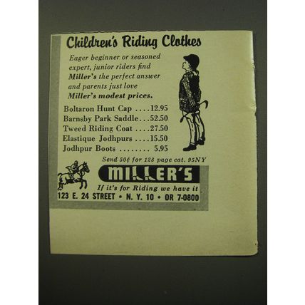 1959 Miller's Riding Clothes Advertisement - Children's Riding Clothes