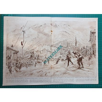 Suvretta Ski Lift Switzerland De Grineau - 1947 Pullout/ Print