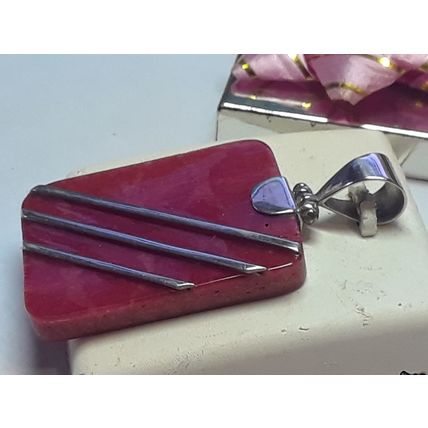 Estate Polish rectangular Red Jasper diagonal lined Sterling Silver Pendant19533
