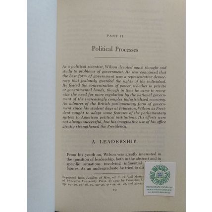 THE POLITICAL THOUGHT OF WOODROW WILSON edited by E DAVID CRONON
