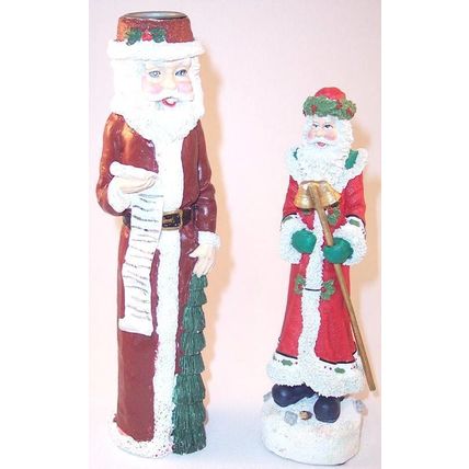 Lot of 2 Santa Claus Christmas Figurines Collectibles, 1 Candle Holder 1 Musical