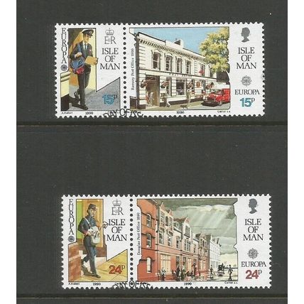 GB Isle Of Man 1990 Europa Post Office Buildings Used Pairs SG 438a / 440a