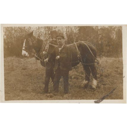 Man In Sling Uniform Hat Horse Witney Oxon Old Photo Postcard