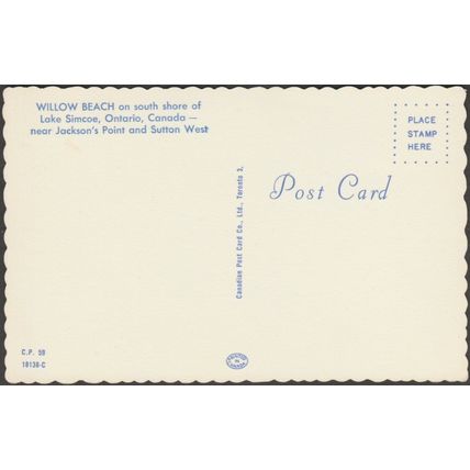 Willow Beach, Lake Simcoe, Ontario, c.1960 - Canadian Post Card Co Postcard