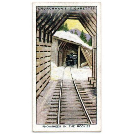CHURCHMAN CIGARETTE CARD WONDERFUL RAIL TRAVEL 1937 No8 SNOWSHEDS IN THE ROCKIES