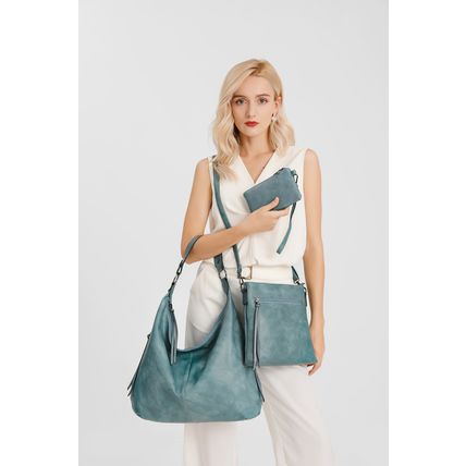 Women Shoulder Bags Tote Satchel Hobo 3pcs Purse Set Blue