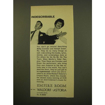 1961 Waldorf-Astoria Empire Room Ad - Betty Comden and Adolph Green