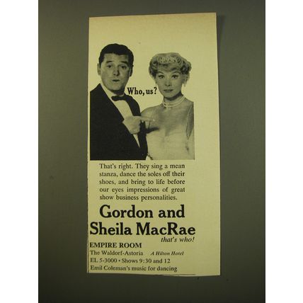 1961 Waldorf-Astoria Empire room Advertisement - Gordon and Sheila MacRae