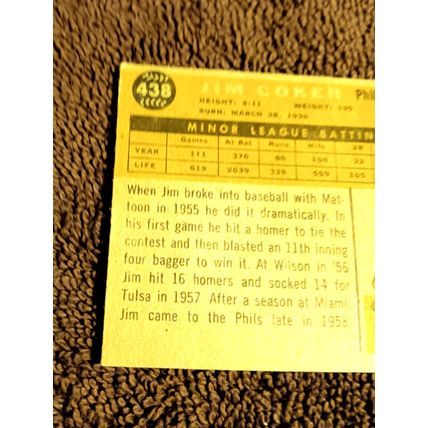 1960 Topps # 438 Jim Coker Catcher 6.0 EX/MT Or Better Shape Light Creases