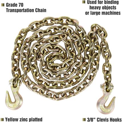 Aain 2 Pack Transport Chain with 3/8" Clevis Hooks NACM Standard Grade 70,3/8"X1