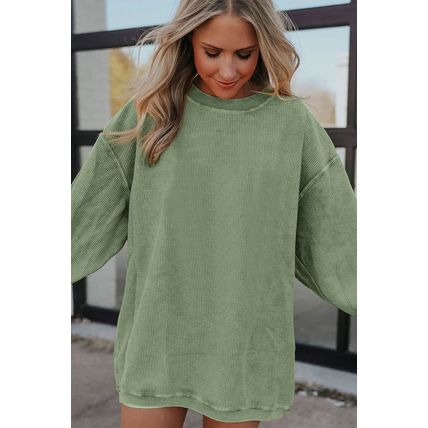 Green Ribbed Corded Oversized Sweatshirt
