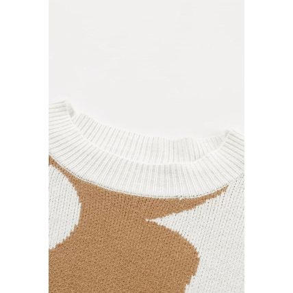 Khaki Big Flower Pattern Drop Shoulder Sweater