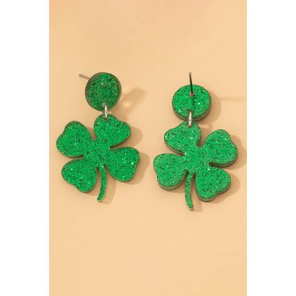 Blackish Green St Patricks Shamrock Shape Stud Earrings