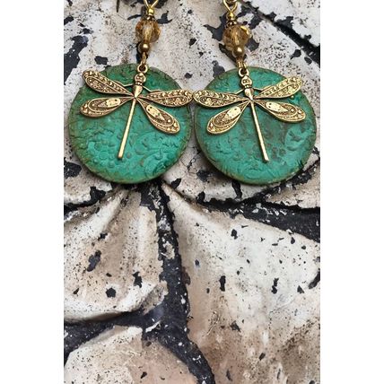 Dark Green Retro Dragonfly Hook Drop Earrings