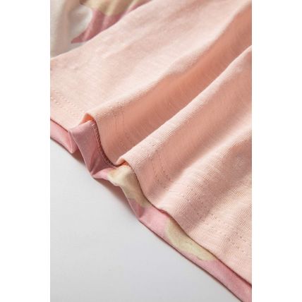 Pink Flower Patchwork Exposed Seam Oversized High Low Top