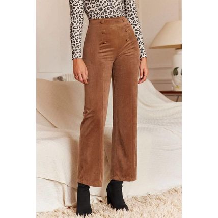 Chestnut Solid Color Double Breasted Straight Leg Pants