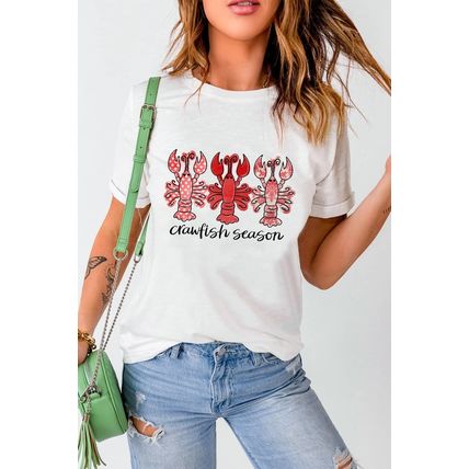 White Crawfish Season Fashion Graphic Crewneck T Shirt