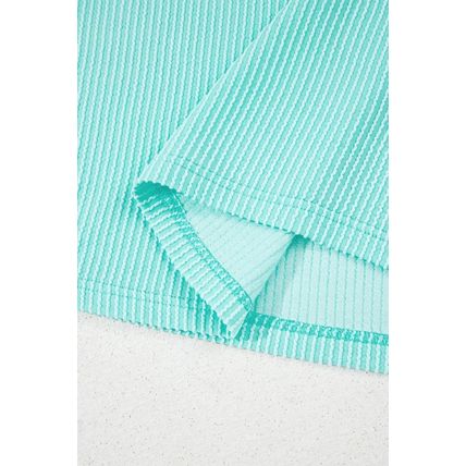 Light Blue Plus Size Color Block Corded Knit Tee and Shorts Set