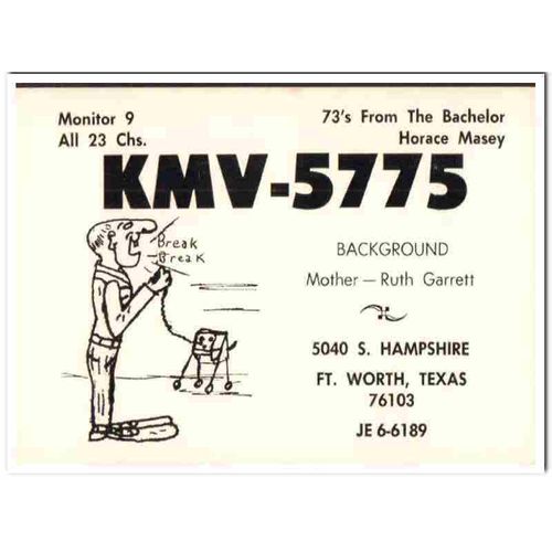 kmv-5775 horace masey fort worth texas 1960s cb qsl vintage postcard