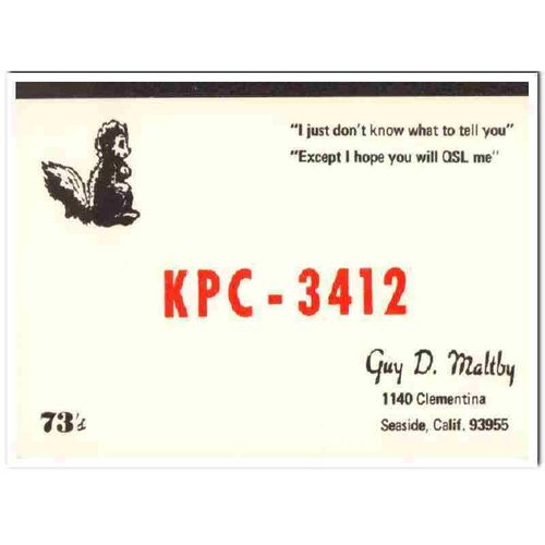 kpc-3412 guy maltby seaside california 1960s cb qsl vintage postcard