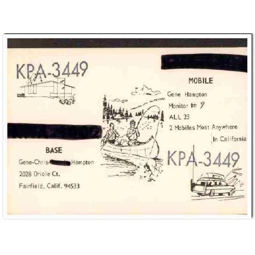 kpa-3449 gene hampton fairfield calif 1960s cb qsl vintage postcard